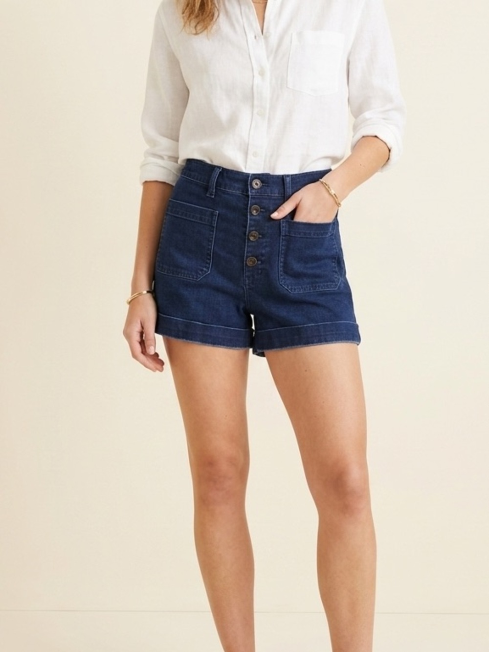 J. Crew dark wash women’s high waisted denim western chic utility pocket shorts